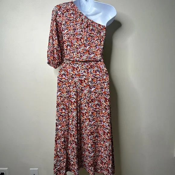 American Eagle Multicolor Floral One Shoulder Belted Midi Dress XS - Picture 7 of 10